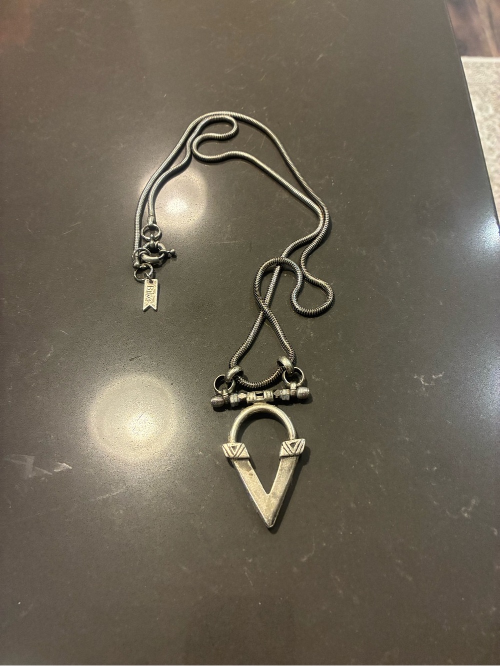 Vintage BIKO Sterling Silver-Tone Geometric V Pendant Necklace - women’s